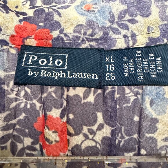 Polo Ralph Lauren Blue Floral Maxi Dress XL Boho-Chic Tie Neck Smocked Waist - Picture 11 of 13